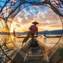 coucher de soleil au lac inle