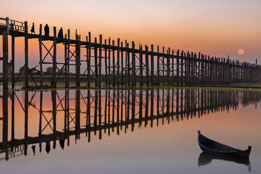 Coucher de soleil, pont Ubein, Amarapura